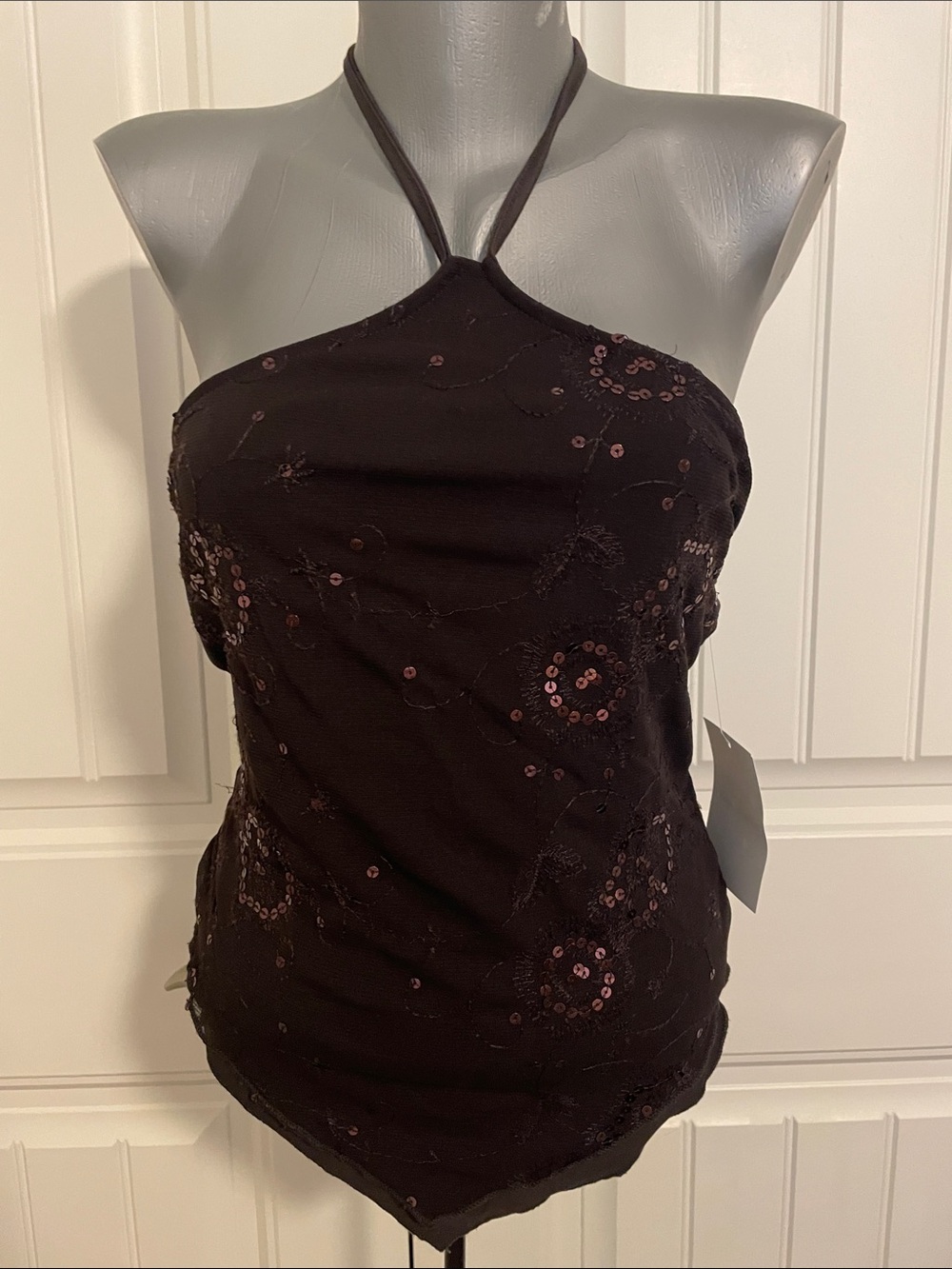 Sequin Halter Camisole in Black